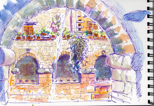 Second sketch: through the arch