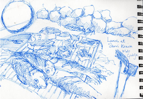 My sketch of lunch being grilled