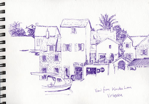 My sketch of the view from Konoba Lem