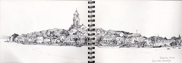 My drawing of Korčula from the ferry