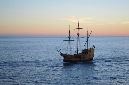 Galleon at sunset