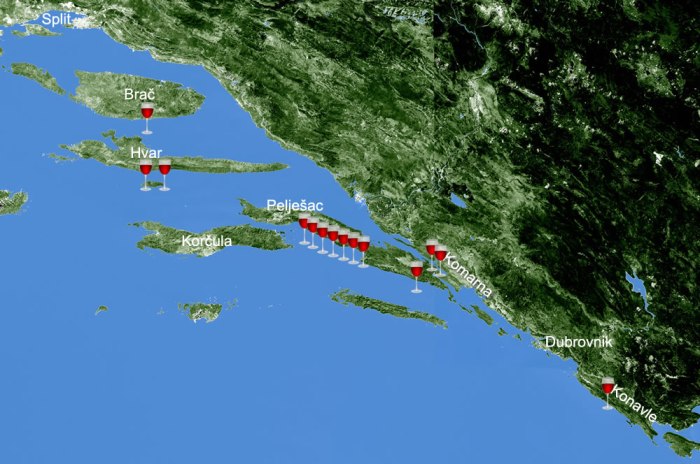 Plavac Mali tasting - where the wines came from. Click for larger view