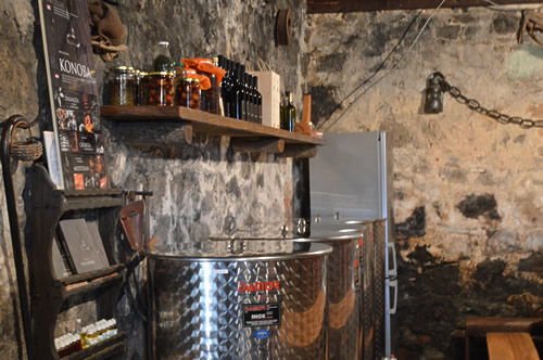 Wine tanks and jars of preserves