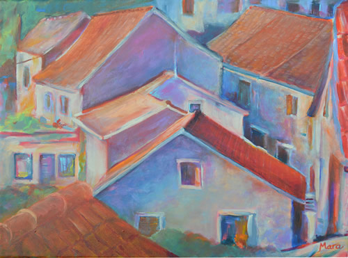 Red roofs in the sunset glow, Vrboska