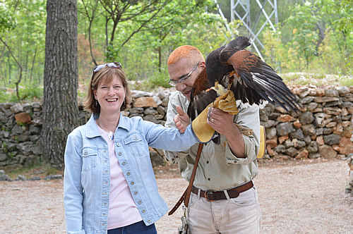 Taking part in the falconry demo