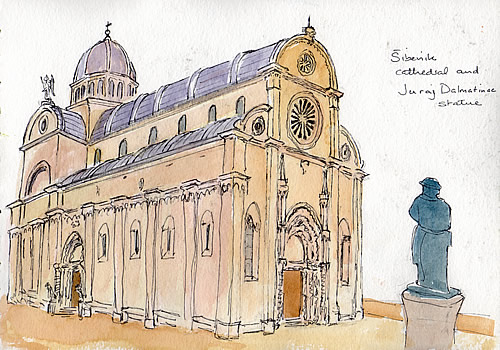 Sibenik cathedral with Juraj Dalmatinac statue