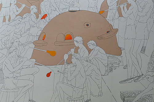 Mural showing ancient glass-blowers