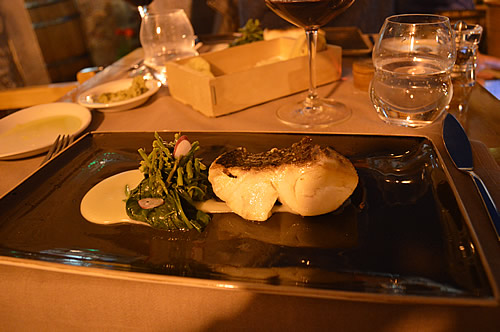 Zubatac on purreed potato with vegetables