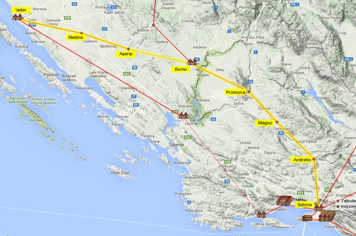 Omnesviae map showing Salona to Iader journey