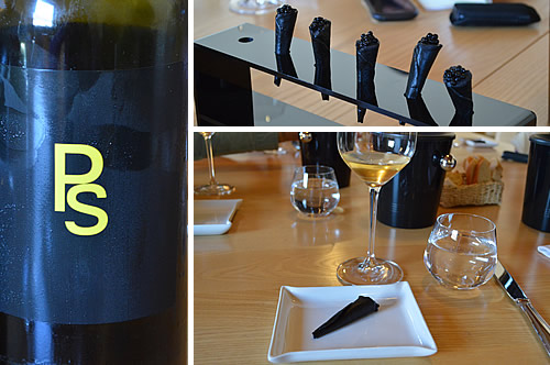 PS Pinot sivi with cuttlefish cones made from cream of cuttlefish and "caviar" of cuttlefish ink